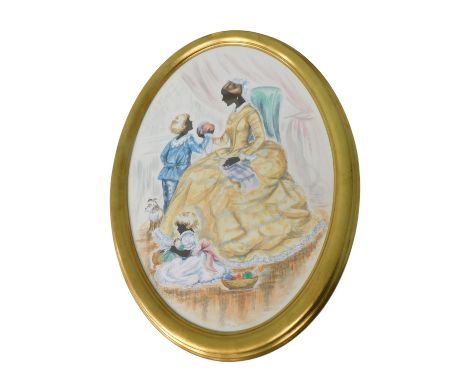 Christine Silver (20thC). Mother and children in silhouette, watercolour, signed, 68cm x 48cm.
