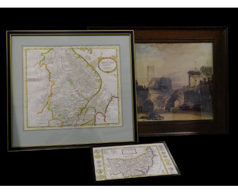 Robert Morden. Lincolnshire, hand coloured map, 37cm x 43cm, another Suffolk and a framed print Lincoln (3).