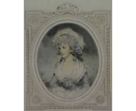 19thC/20thC School. Portrait of a Maiden, stipple engraving, 35cm x 26cm.Label verso The Museum Galleries London.