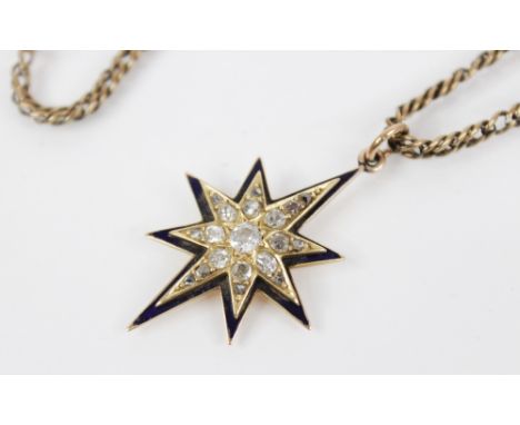 A Victorian diamond and enamel starburst pendant, the eight-point starburst set with a central old mine cut diamond (weighing