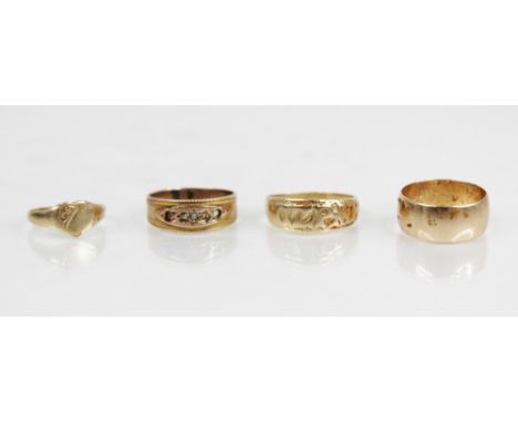 A 9ct gold 'Mizpah' ring, marks for Birmingham 1972, ring size N, together with a Victorian 9ct gold pearl and ruby ring, mar