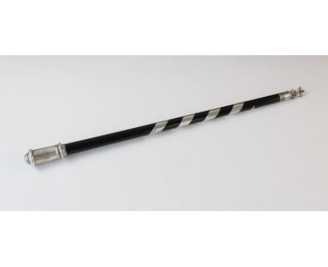 An Austrian ebonised wood and silver mounted swagger stick, of tapering form with engraved initials 'C.B.' to mount, the tip 