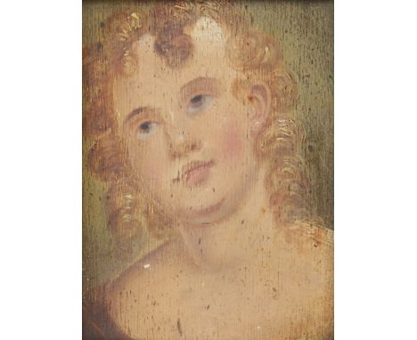 Continental school (19th century),Naive portrait of a young girl in the manner of Peter Paul Rubens,Oil on panel,Unsigned,15c