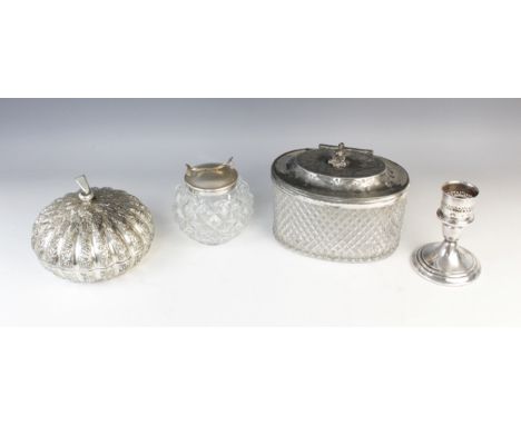 A selection of silver plated wares, to include; a silver plated muffin dish in the form of a gourd, 17cm diameter, a silver p