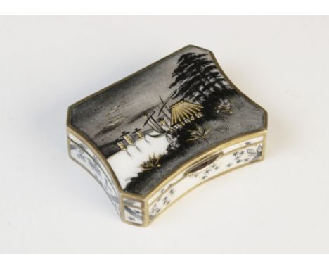 An early 20th century Austrian silver gilt and enamel box, of shaped rectangular form with canted corners, decorated in monoc