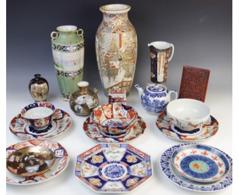 A selection of Japanese porcelain, Meiji period (1868-1912) and later, to include a Satsuma baluster vase, 36cm high, a colle