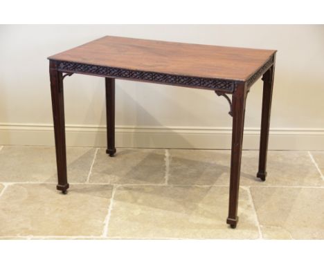 A Chinese Chippendale style mahogany silver table, 19th century, the rectangular moulded top above a blind fret work frieze a