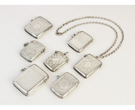 A selection of seven Victorian and later silver vesta cases, including one by J & R Griffin Ltd, Chester 1920, of rounded rec