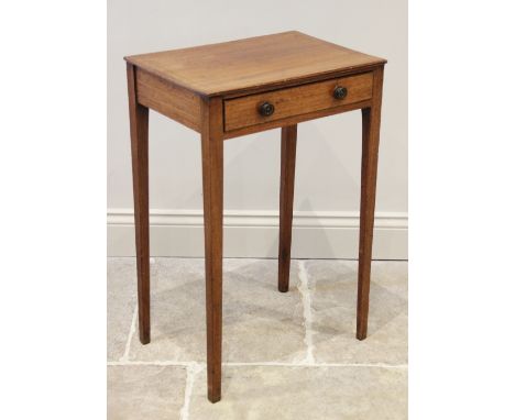 A Regency mahogany side table, of cottage proportions, the rectangular top with a single drawer, raised upon four legs of tap
