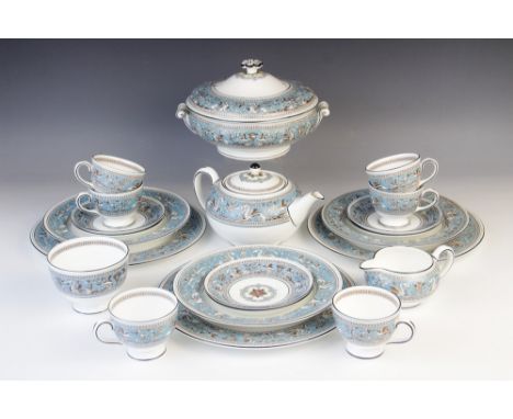 A Wedgwood 'Turquoise Florentine' part tea and dinner service, 22 pieces, to include; three 28cm dinner plates, three 23cm de