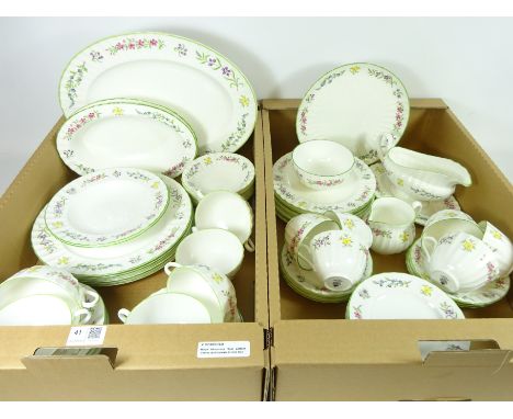 Royal Worcester 'Fleuri' pattern dinner and teaware, six place settings, plus additional (two dessert bowls only) in two boxe