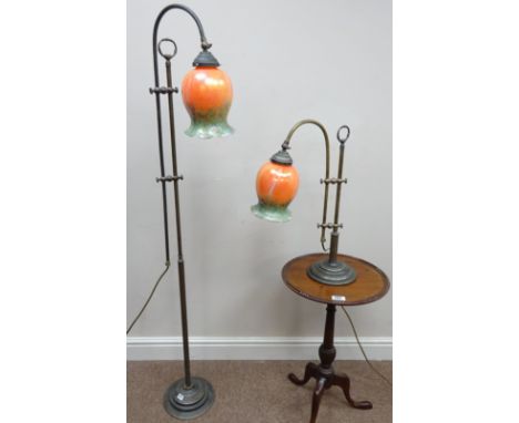 Brass effect table lamp with an iridescent art glass shade and a matching floor standing lamp (2)  (This item is PAT tested -