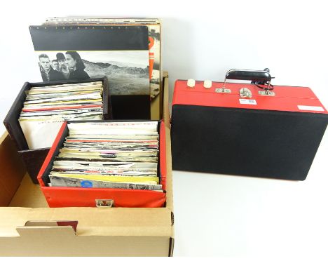 Steepletone portable record player, various singles and LP's in one box    Condition Report   Click here for further images, 