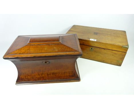 Large Victorian mahogany tea caddy and a Victorian mahogany writing slope (2)   Condition Report   Click here for further ima