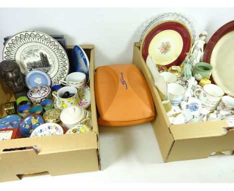 Royal Worcester commemorative mugs and bells, Coalport figurines, Cloisonne napkin rings and dishes, 19th Century Creamware m
