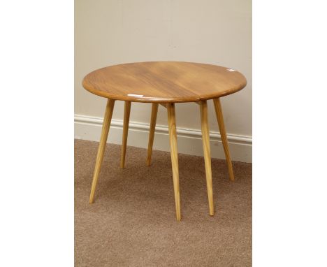 Ercol style elm and ash nest of two coffee tables, D63cm, H46cm   Condition Report   Click here for further images, condition