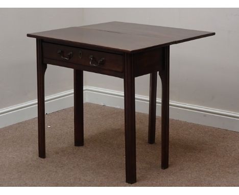 Late 18th century walnut side table with single drawer, on moulded supports, single gate leg action base, with later fold ove