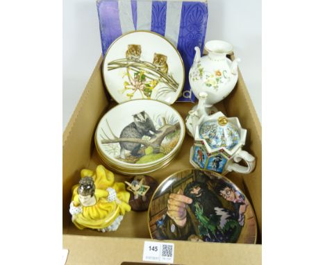 Pair Doulton Harry Potter plates & a similar model of Dobby, Doulton figure Coraline, Sadler Nelson Teapot, two Wedgwood vase