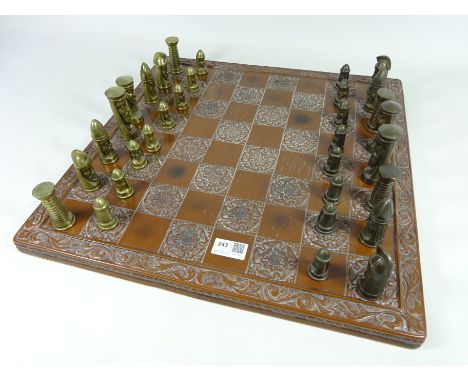 Chess set with bronze and brass pieces, complete      Condition Report   Click here for further images, condition, auction ti