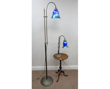 Brass effect table lamp with an iridescent art glass shade and a matching floor standing lamp (2)  (This item is PAT tested -