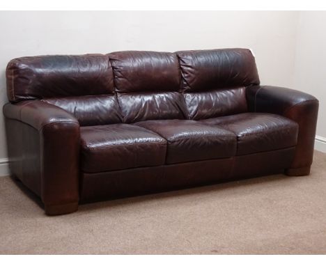 Sofitalia large three seat sofa upholstered in brown leather, W210cm   Condition Report   Click here for further images, cond