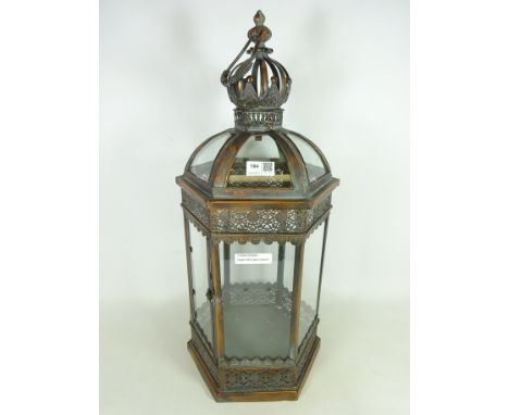 Copper effect glass lantern, H62cm    Condition Report   Click here for further images, condition, auction times & delivery c