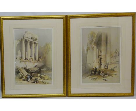 'Temple Called El Khasne Petra', 20th century colour print of lithograph by Louis Haghe after David Roberts and 'Baalbec', co