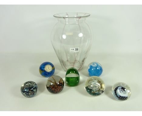 Two Caithness glass paperweights, Adrian Sankey paperweight, other paperweights and a hand blown art glass vase (8)   Conditi
