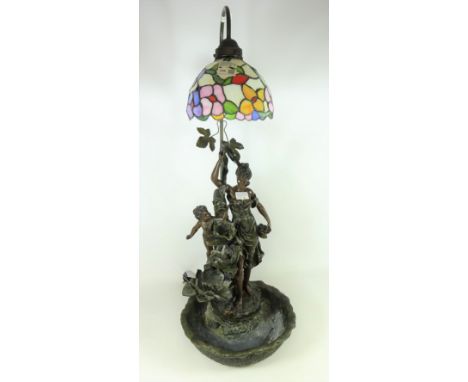 Large figural water feature lamp with leaded glass shade   Condition Report   Click here for further images, condition, aucti