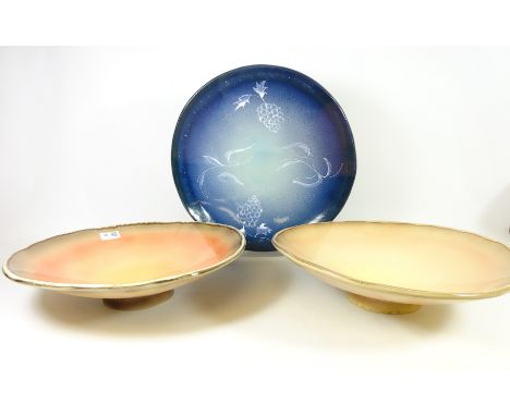 Set of three hand painted ceramic pedestal bowls (3)   Condition Report   Click here for further images, condition, auction t
