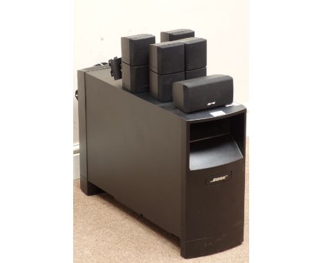 Bose Acoustimass 10 IV sound surround system with four Bose cube speakers and another Bose speaker    Condition Report   Clic