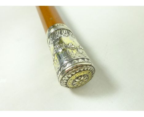 Late Victorian Malacca walking stick with hallmarked silver gilt top, stamped Brigg    Condition Report   Click here for furt