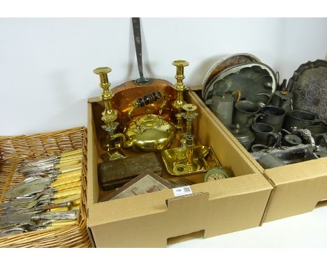 Pair of 19th Century brass candle sticks, pair ecclesiastical candlesticks, vintage card table cruet 'The Squeezer', 19th Cen