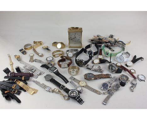 A collection of wristwatches, spare straps and links, and a Helveco carriage clock (a/f)