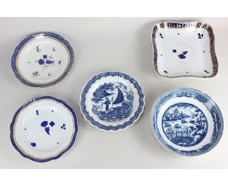 An 18th century Caughley blue and white porcelain scalloped plate, fisherman and cormorant pattern, impressed Salopian mark v