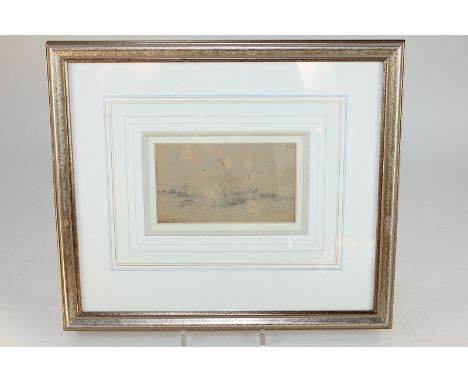 Attributed to Thomas Bush Hardy (1842-1897), pencil sketch of shipping scene, unsigned, numbered 98, Bell Fine Art label vers