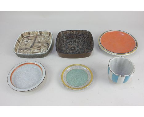Two Royal Copenhagen Faience dishes, one decorated with fish in light relief, 17cm, together with a collection of Royal Copen