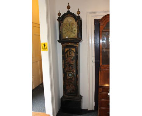 A George III longcase clock by Joseph Davis London, with 12 inch arched brass dial with maker's plaque, Roman numerals and ca