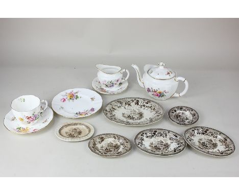 A Royal Crown Derby porcelain 'Derby Roses' bachelor's part tea set with floral decoration on white ground with gilt embellis