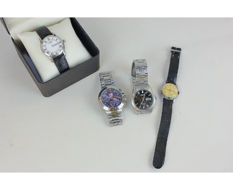 A Royal Navy gentleman's watch with three subsidiary dials, together with a cased Rotary watch and two others (a/f)