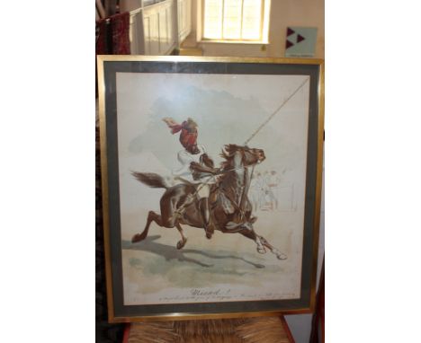 After Miss E Thompson, officer on horseback, 'Missed! A Bengal Lancer at the game of Tentpegging - facsimile of a watercolour