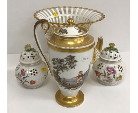 A pair of 19th Century porcelain floral spray decorated pot pourri pots and covers with yellow rose finials in the St Cloud m