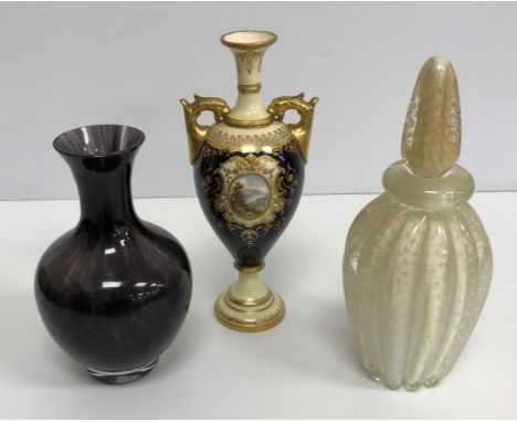 A collection of various glass and china wares to include a pair of Murano gilt and milk glass figurines in 18th Century dress