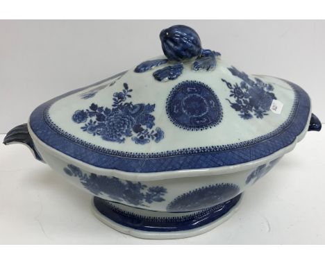 A collection of various Oriental, mainly Chinese, porcelain wares including a 19th Century blue and white tureen and cover wi