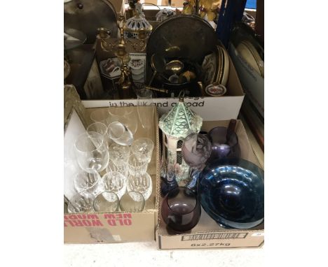 Four boxes of sundry decorative china and glassware to include various Wedgwood Hathaway Rose trinket boxes, vases, a collect