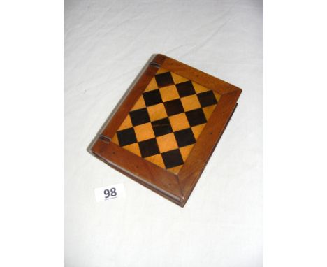 A good quality Victorian parquetry treen box in the form of a book, possibly a puzzle book, measuring 15cm x 12.5cm as a size