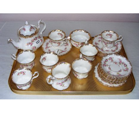 A Royal Albert Dimity Rose porcelain tea service.