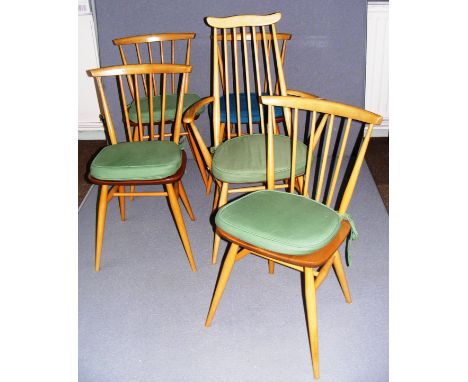 Five Ercol chairs, the tallest at 38.5" tall.