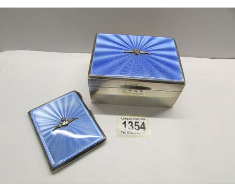 A silver and enamel cigarette case with R.A.F insignia, Birmingham 1938/39 together with a silver and enamel cigarette box wi