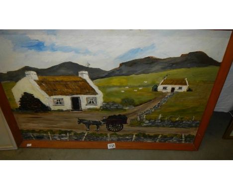 An R McCarroll (Irish 20th century) oil on board painting 'Bringing Home the Turf', Turf Stacks -  Cottage Arklow, signed and